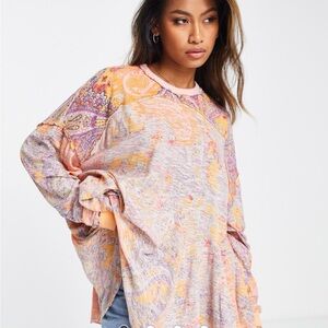 Free People Making CirclesPaisley Print Long Sleeve Top Sz S $128 Anthropologie